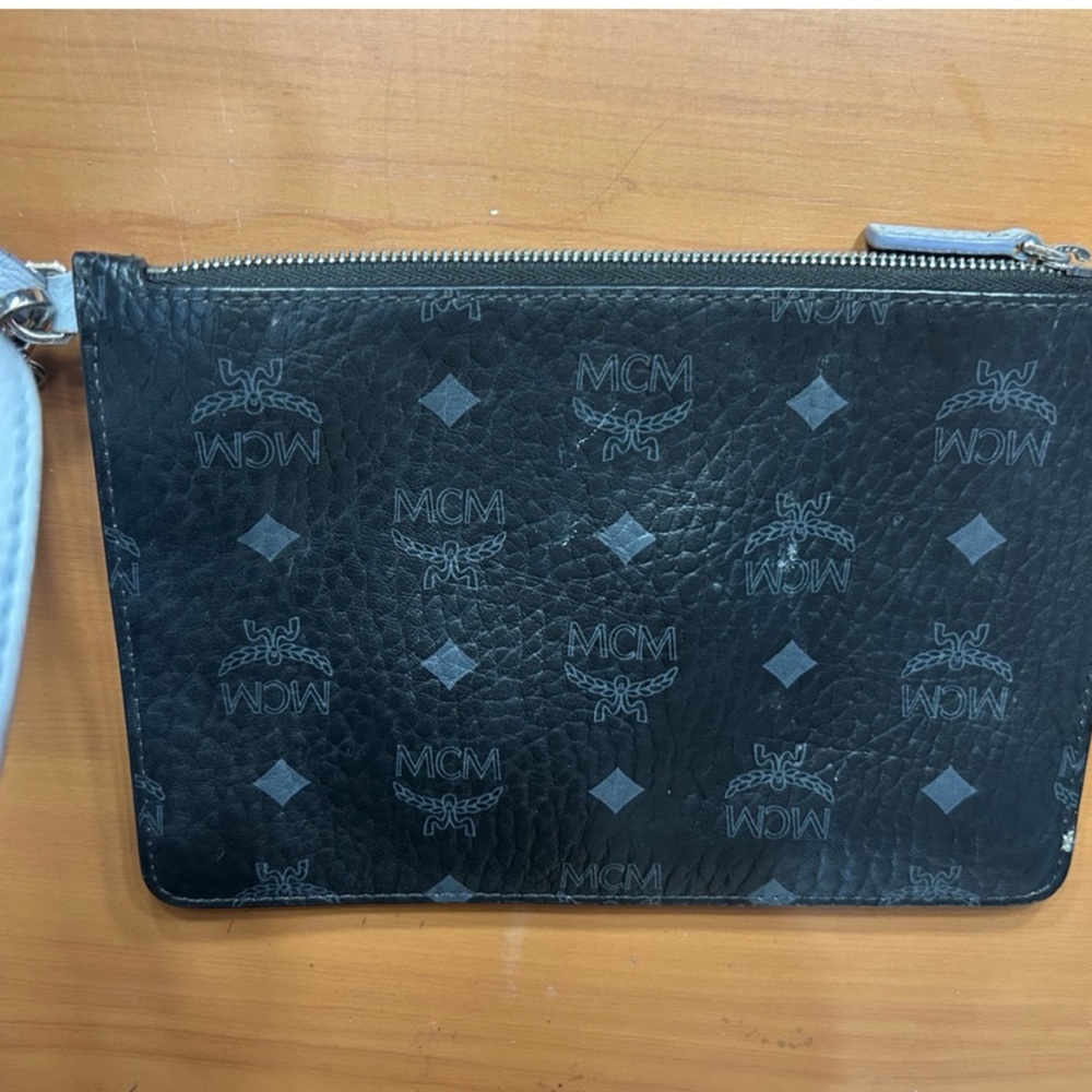 MCM Black and Gray Monogram Pouch 100% Authentic